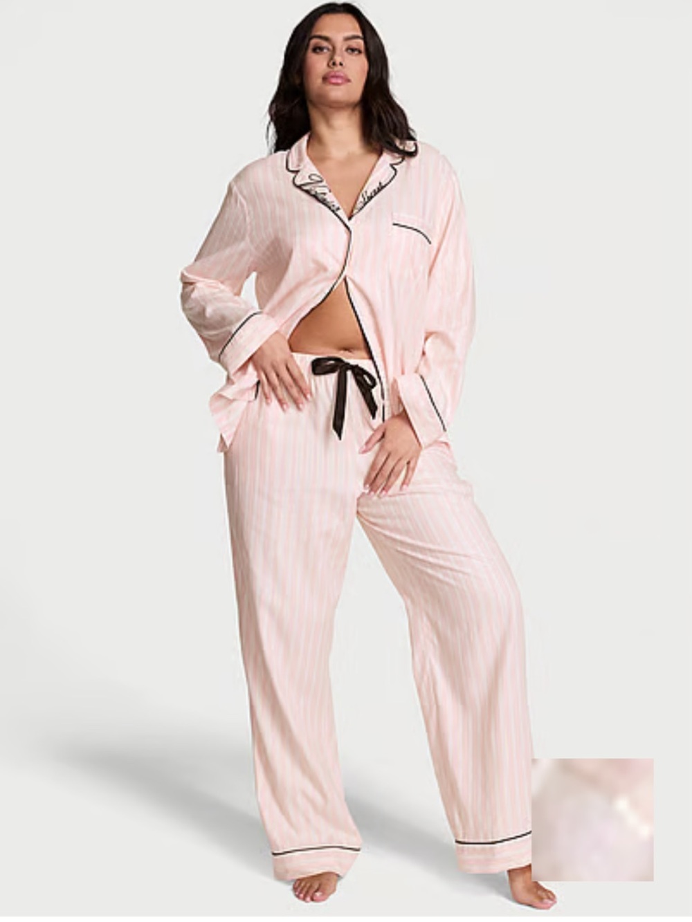 Victoria’s Secret flannel pajama set in pink stripes